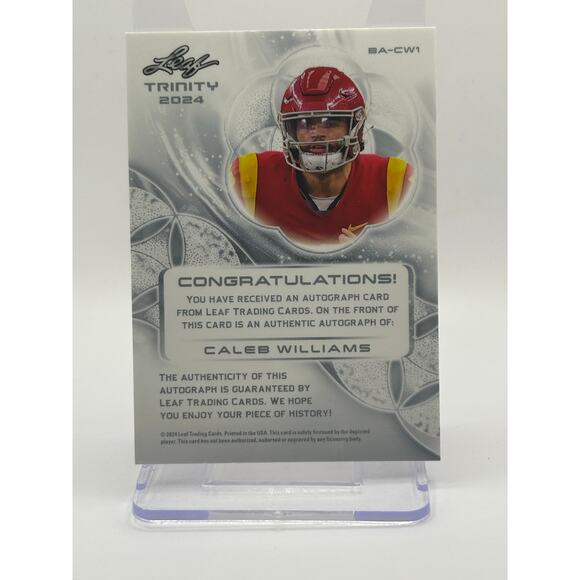 Caleb Williams 2024 Select #216 Club Level Black & Green  2024 Leaf Trinity Caleb Williams Rookie Black Auto 3/5 SSP Chicago Bears RC